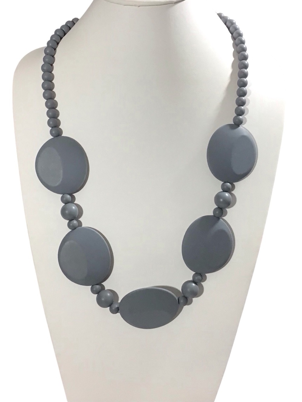 Chunky Matte Gray Rubber Beaded Statement Necklace Pop Closure Fashion Jewelry